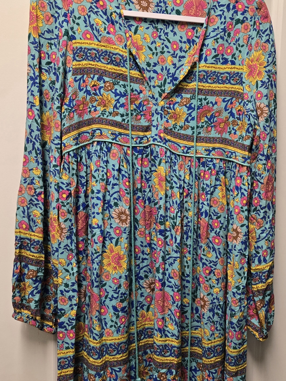R. Vivimos Teal Floral Scoop Neck Tunic
